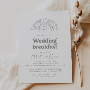 Minimal Muted Grey Wildflower Wedding Breakfast Invitation
