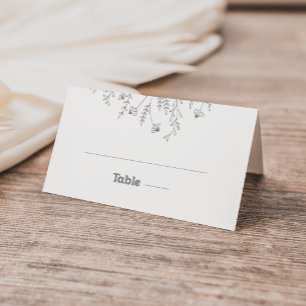 Minimal Muted Grey Wildflower Wedding Place Card