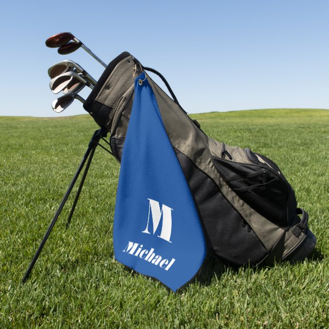 Minimal Name Initial Letter Solid Colour Blue Golf Towel (Green)