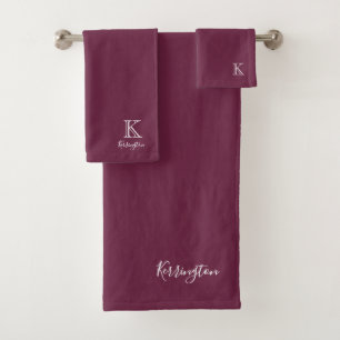 Minimal Name   Monogram Colour Match Cranberry Bath Towel Set
