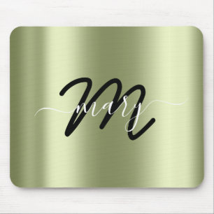 Minimal Name Monogram Mint Green Black Mouse Pad