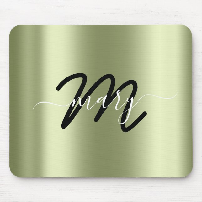 Minimal Name Monogram Mint Green Black Mouse Pad (Front)