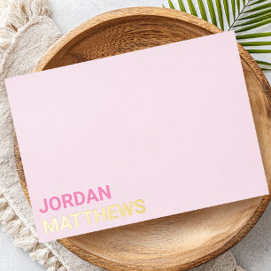 Minimal name silver gold real foil pink note card