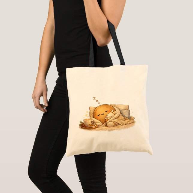 Minimal Napping Potato Soft Brown Line Art Tote Bag (Front (Product))
