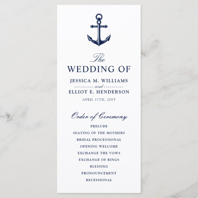 Minimal Nautical Wedding Program (Front)