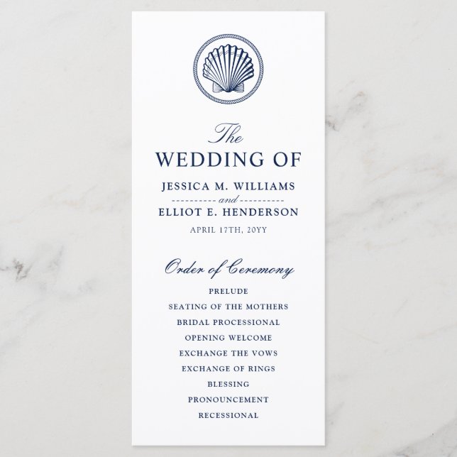 Minimal Nautical Wedding Program Seashell Theme (Front)