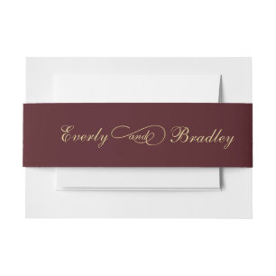 Minimal Navy Background Gold Script Elegant Return Invitation Belly Band