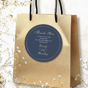 Minimal Navy Background White Gold Script Elegant  Classic Round Sticker