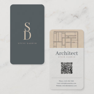 Minimal Navy Blue Architect geometric floor plan Business Card