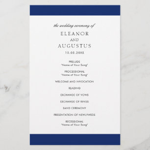 Minimal Navy Blue Elegant Budget Wedding Program