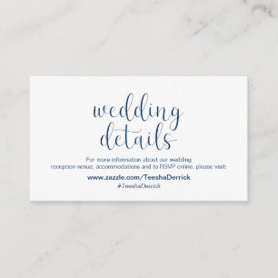 Minimal, Navy blue font, Wedding Details Enclosure Card