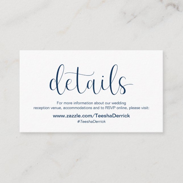 Minimal, Navy blue font, Wedding Details Enclosure Card (Front)