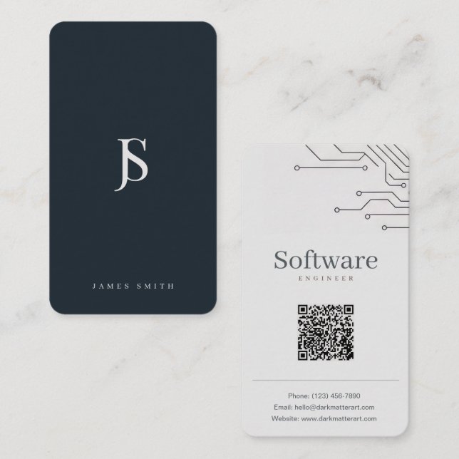 Minimal Navy Blue Geometric Software Engineer Business Card (Front/Back)