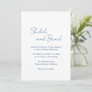 Minimal Navy Blue Modern Elegant Wedding Invitation