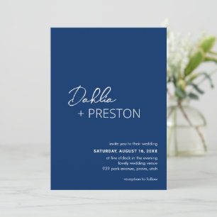 Minimal Navy Blue Modern Wedding Invitation