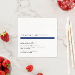 Minimal Navy Blue Simple Modern Fun Facts Wedding Napkin