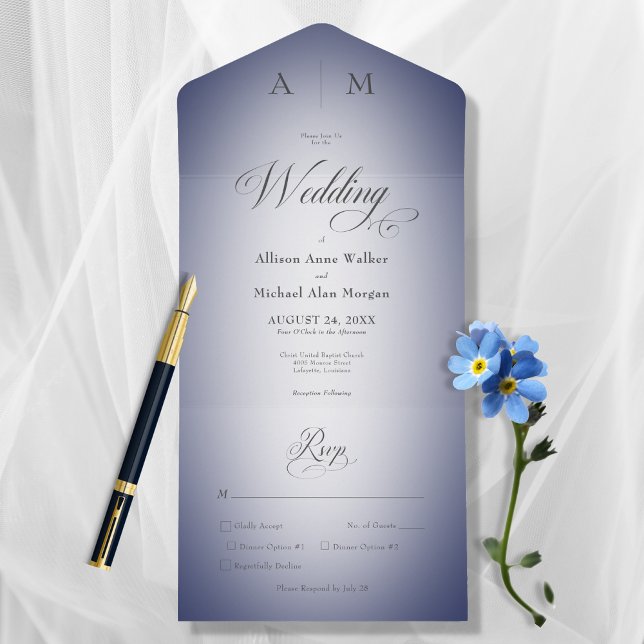 Minimal Navy Blue & White Blur Modern Dinner All In One Invitation (Creator Uploaded)