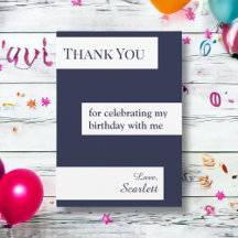 Minimal Navy Blue White Elegant Chic Birthday