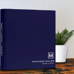 Minimal Navy Blue White Monogram Binder<br><div class="desc">Modern Minimalist Monogram Emblem Classic Block Typography Initial Name Custom White Text Navy Blue Background Home Office Work School Recipe 3 ring binder</div>