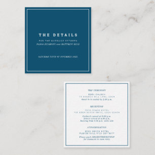 Minimal navy blue white square wedding details enclosure card