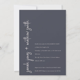Minimal Navy Blush Black Modern Script Engagement Invitation