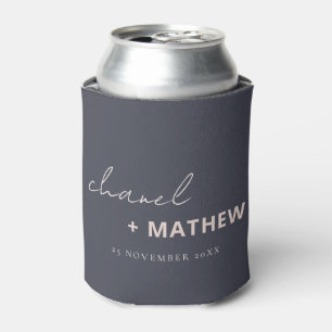 Minimal Navy Blush Black Script Typography Wedding Can Cooler