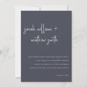 Minimal Navy Blush Black Script Vow Renewal Invitation