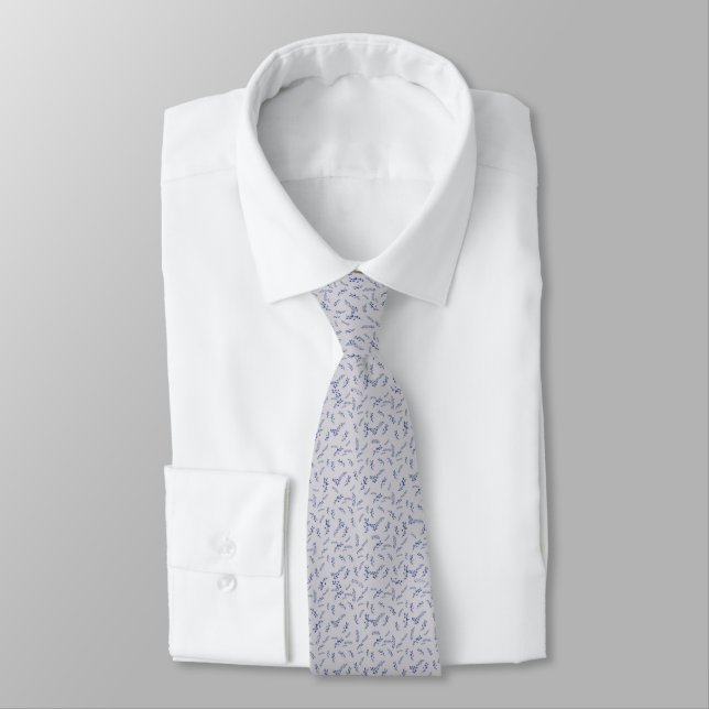 Minimal Navy Botanical Pattern on Light Gray Tie (Tied)