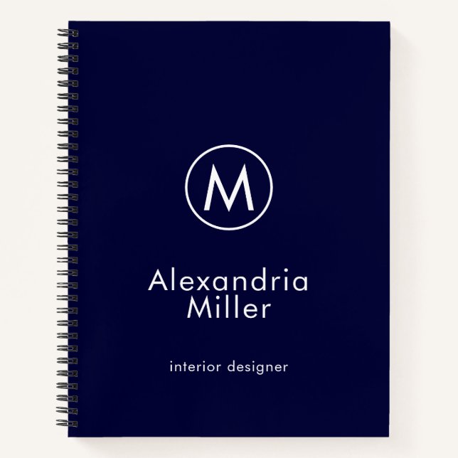 Minimal Navy Elegant Monogram Notebook (Front)