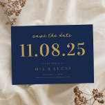 Minimal Navy Gold Chic Wedding Date Non-Photo Save The Date<br><div class="desc">Personalize this minimal chic design wedding save the date with all of your details.</div>