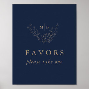 Minimal Navy Gold Monogram Wedding Favours Sign
