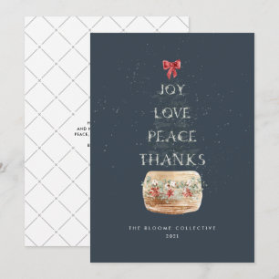 Minimal Navy Silver Snow Christmas Tree Typography Holiday Card
