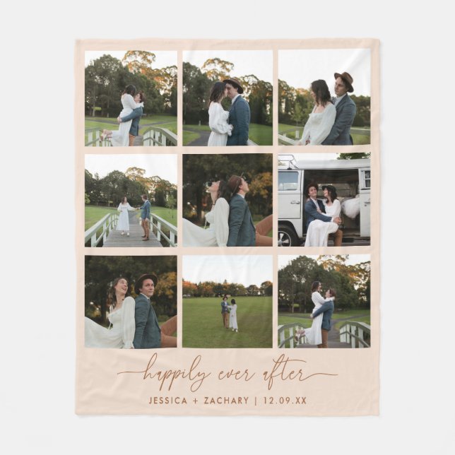 Minimal Neutral 9 Photo Collage Wedding Fleece Blanket (Front)