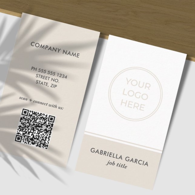 MInimal Neutral Business Logo QR Code Card (Front and back of the business card are shown in standard size. Choose size, corner + paper style.)