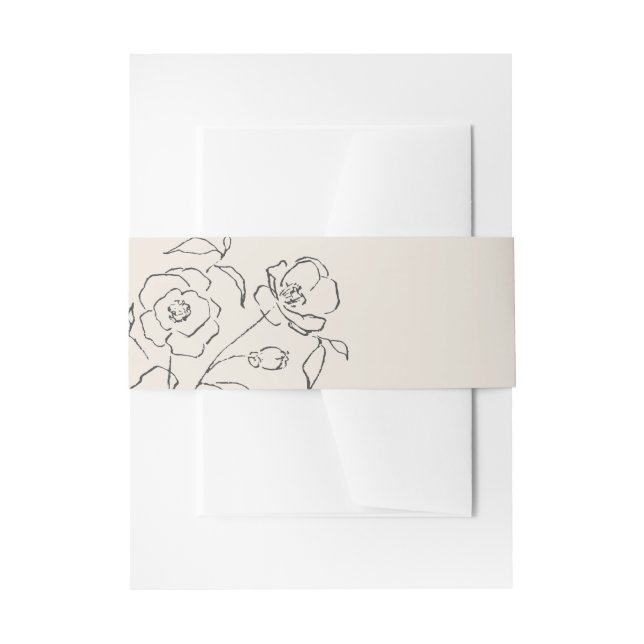 Minimal Neutral Delicate Fine Art Floral Wedding Invitation Belly Band (Front Example)