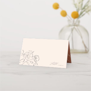 Minimal Neutral Delicate Fine Art Floral Wedding Place Card