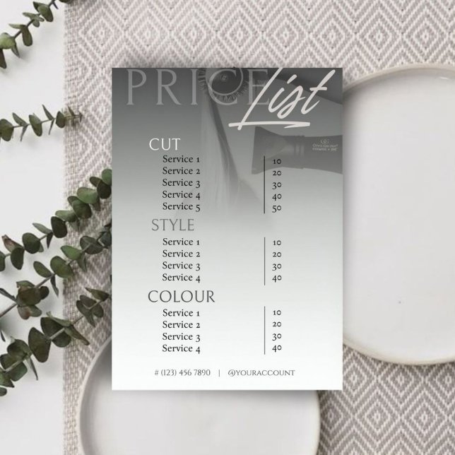 Minimal Neutral Grey White Salon Price List/ Menu (Template display)