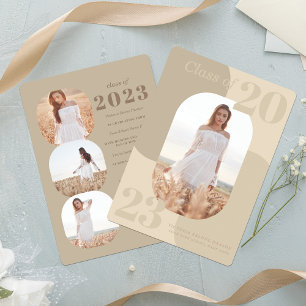 Minimal Neutral Tones Geometric Photo Graduation Invitation