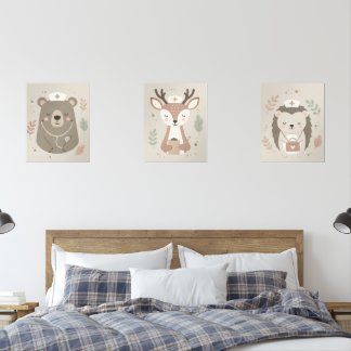 Minimal Neutral Woodland Animal Scandinavian Nurse