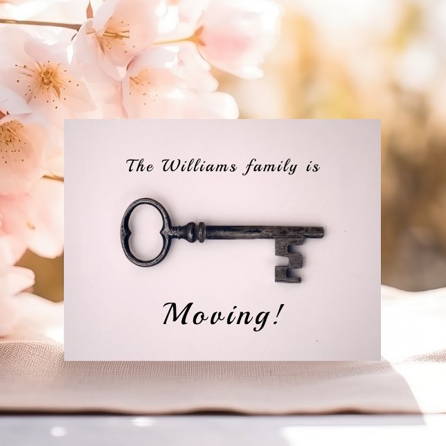 Minimal New Home Address Old Key on Pink Postcard (Creator Uploaded)