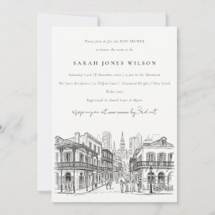 Minimal New Orleans Louisiana Sketch Baby Shower Invitation