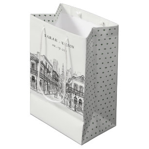 Minimal New Orleans Louisiana Sketch Wedding Medium Gift Bag