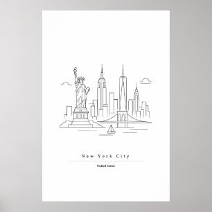 Minimal New York City Line Art Print   NYC Skyline