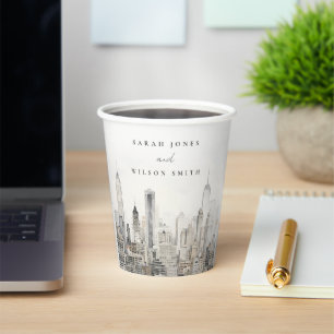 Minimal New York City Skyline Watercolor Wedding Paper Cups
