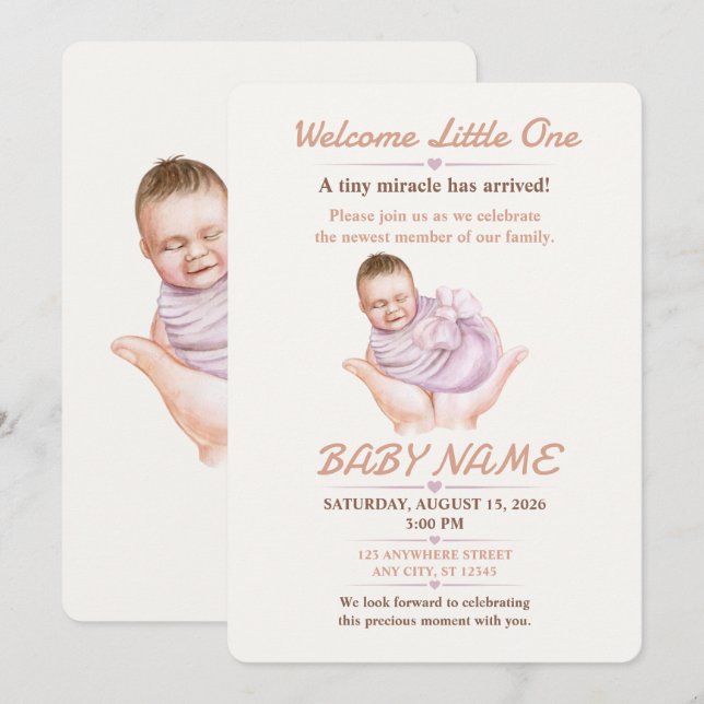 Minimal Newborn Welcome Invitation Editable (Front/Back)