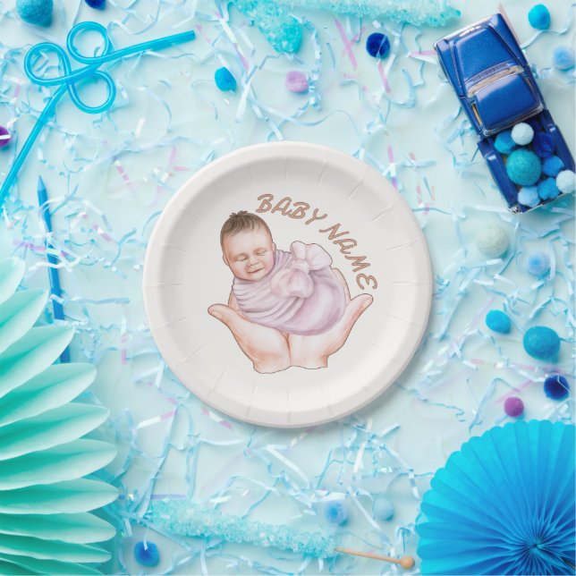 Minimal Newborn Welcome Paper Plates Editable (Party)