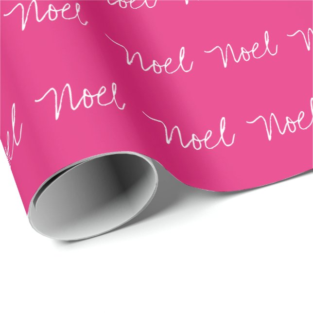 Minimal Noel typography magenta white   Wrapping Paper (Roll Corner)