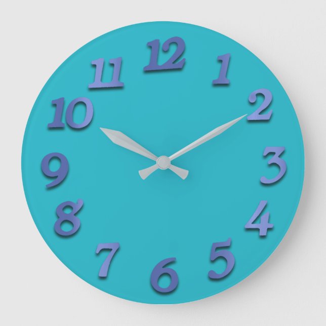 Minimal Numbers Cobalt Indigo Blue Ocean Tiffany Large Clock (Front)