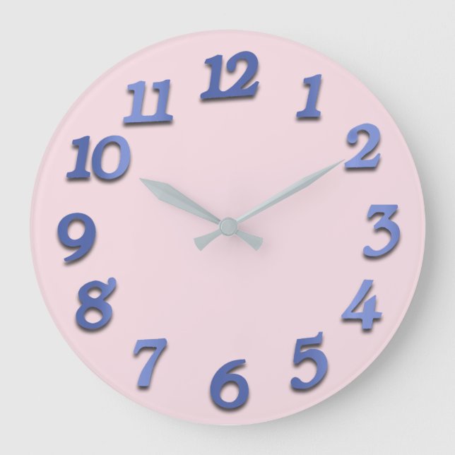 Minimal Numbers Cobalt Indigo Blue Pink Pastel Large Clock (Front)
