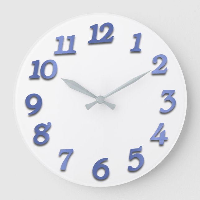 Minimal Numbers Cobalt Indigo Blue White Large Clock (Front)
